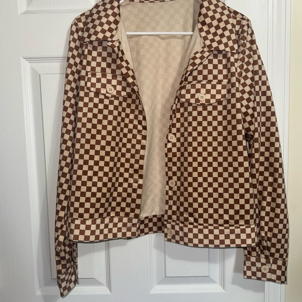 Brown Checkered Bomber Jacket by Cider - Picture 2 of 7